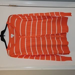 Old Navy Crewneck Button Front Cardigan Sweater, XXL, Coral and White Stripes